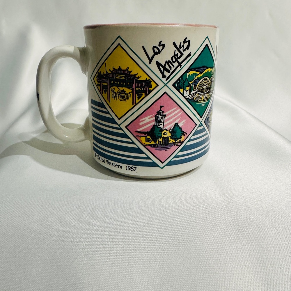 1987 vintage Karol Western Los Angeles Souvenir Mug with Colorful Graphics